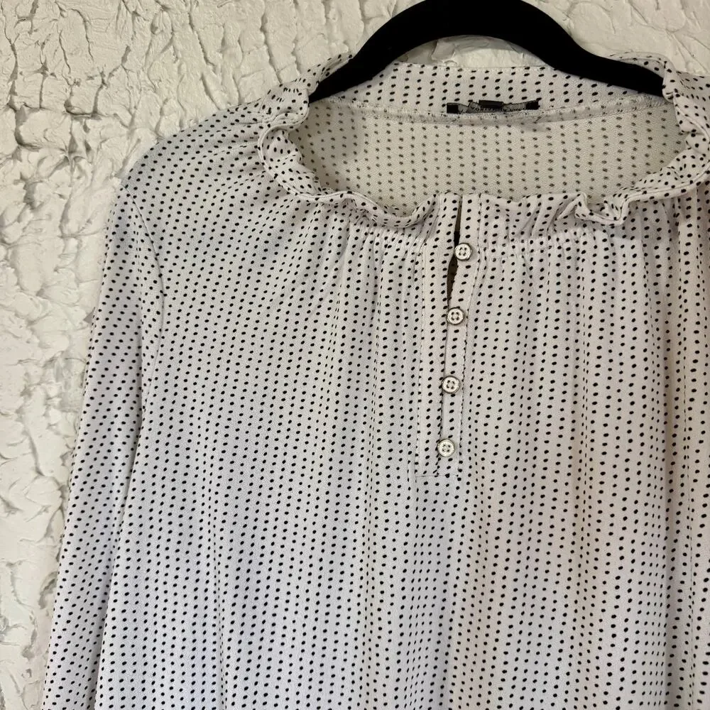Adrianna Papell Polka Dot Blouse Womens XL Ruffle Neck Long Sleeve Top - Picture 2 of 7